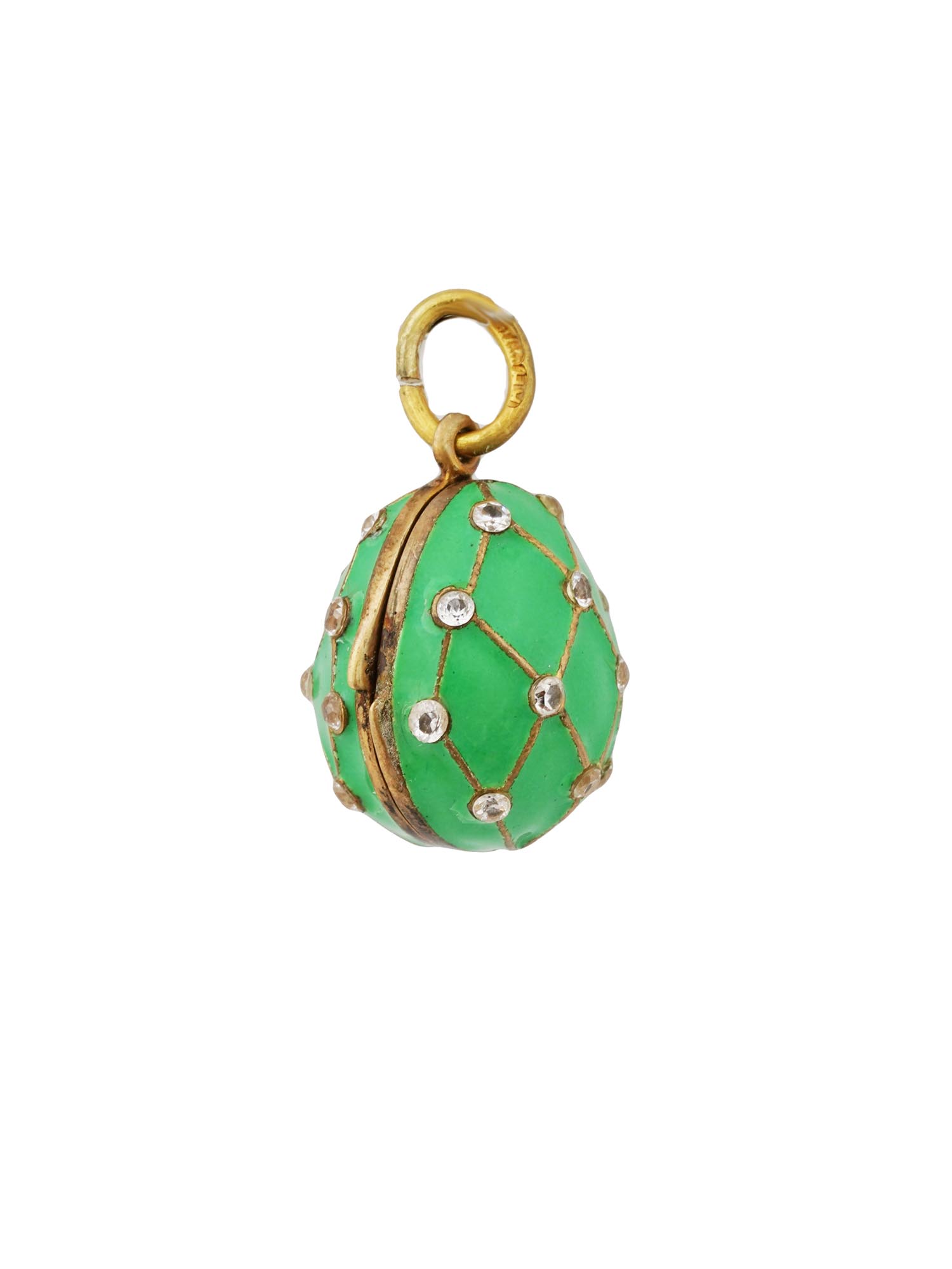 RUSSIAN SILVER ENAMEL DIAMOND EGG LOCKET PENDANT PIC-2