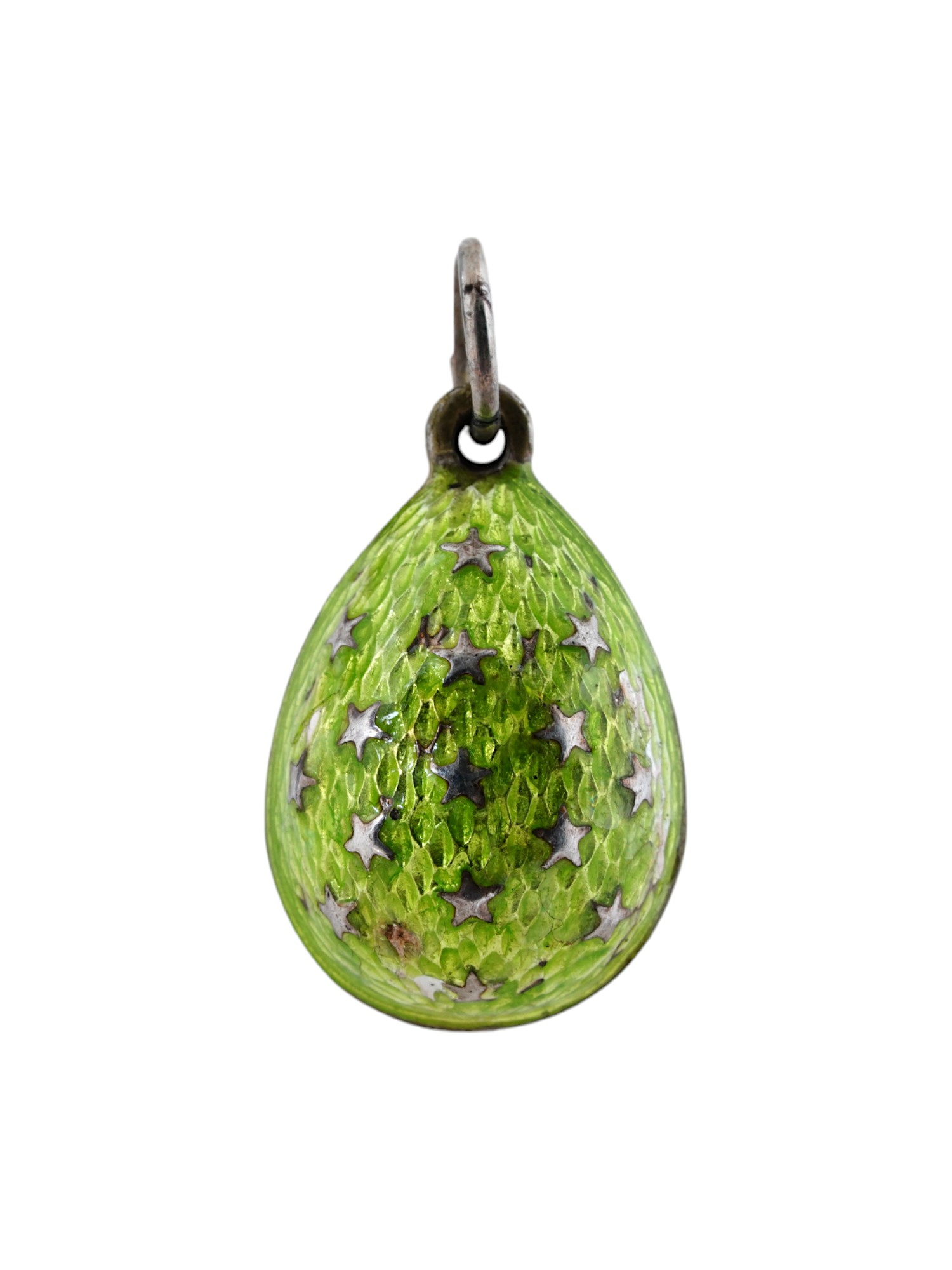 RUSSIAN SILVER ENAMEL EASTER EGG PENDANT WITH STARS PIC-0