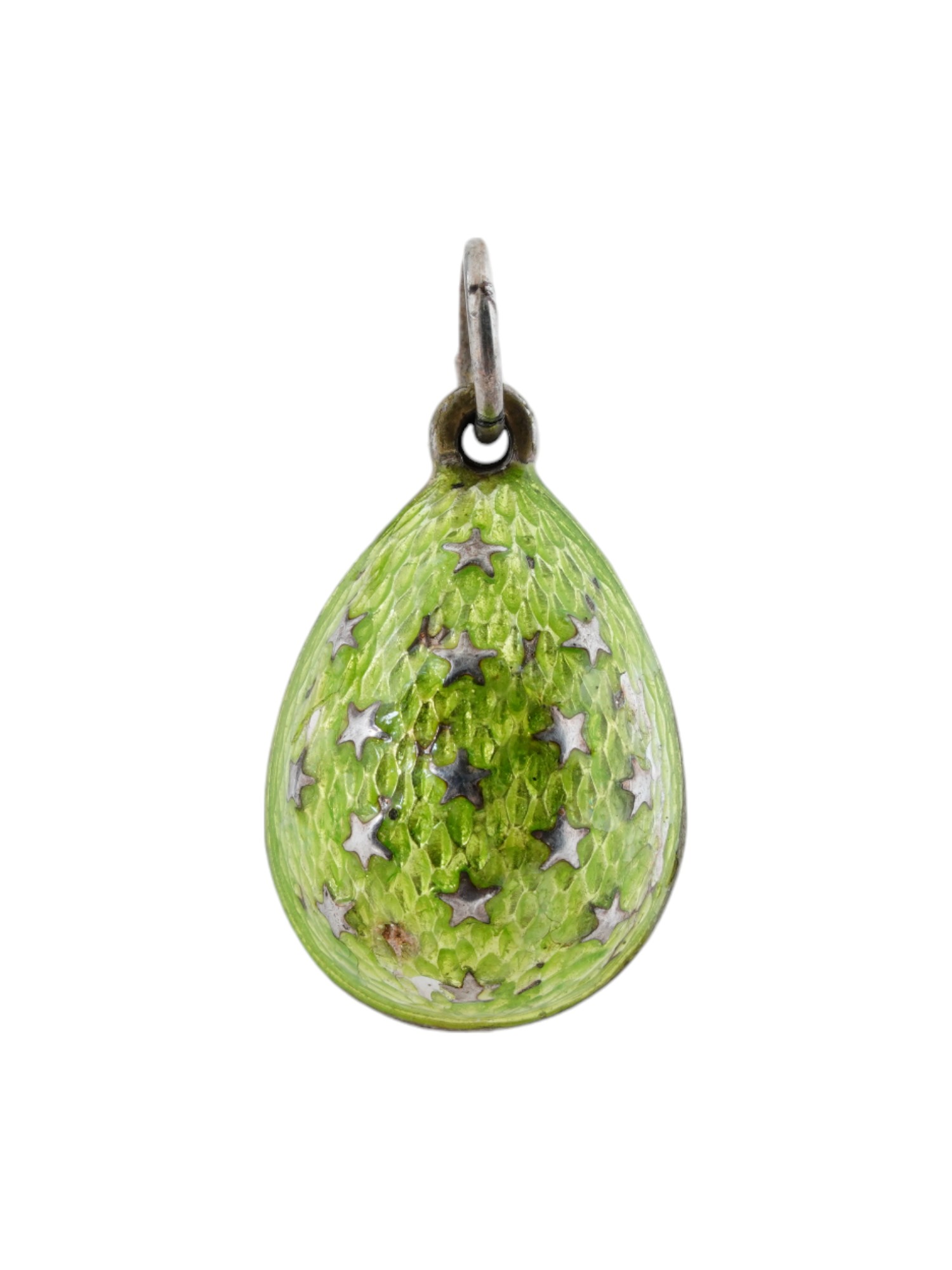 RUSSIAN SILVER ENAMEL EASTER EGG PENDANT WITH STARS PIC-2