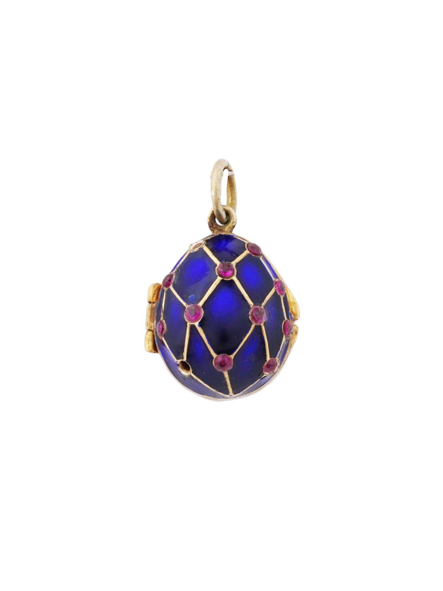 RUSSIAN GILT SILVER ENAMEL RUBY EGG LOCKET PENDANT PIC-0