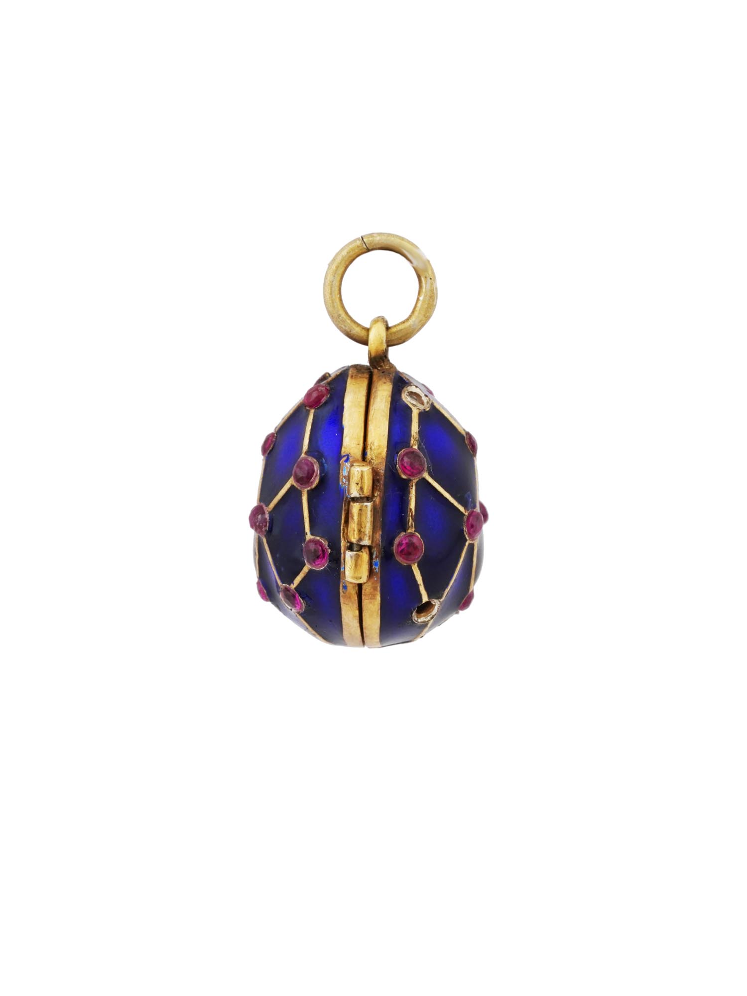 RUSSIAN GILT SILVER ENAMEL RUBY EGG LOCKET PENDANT PIC-4