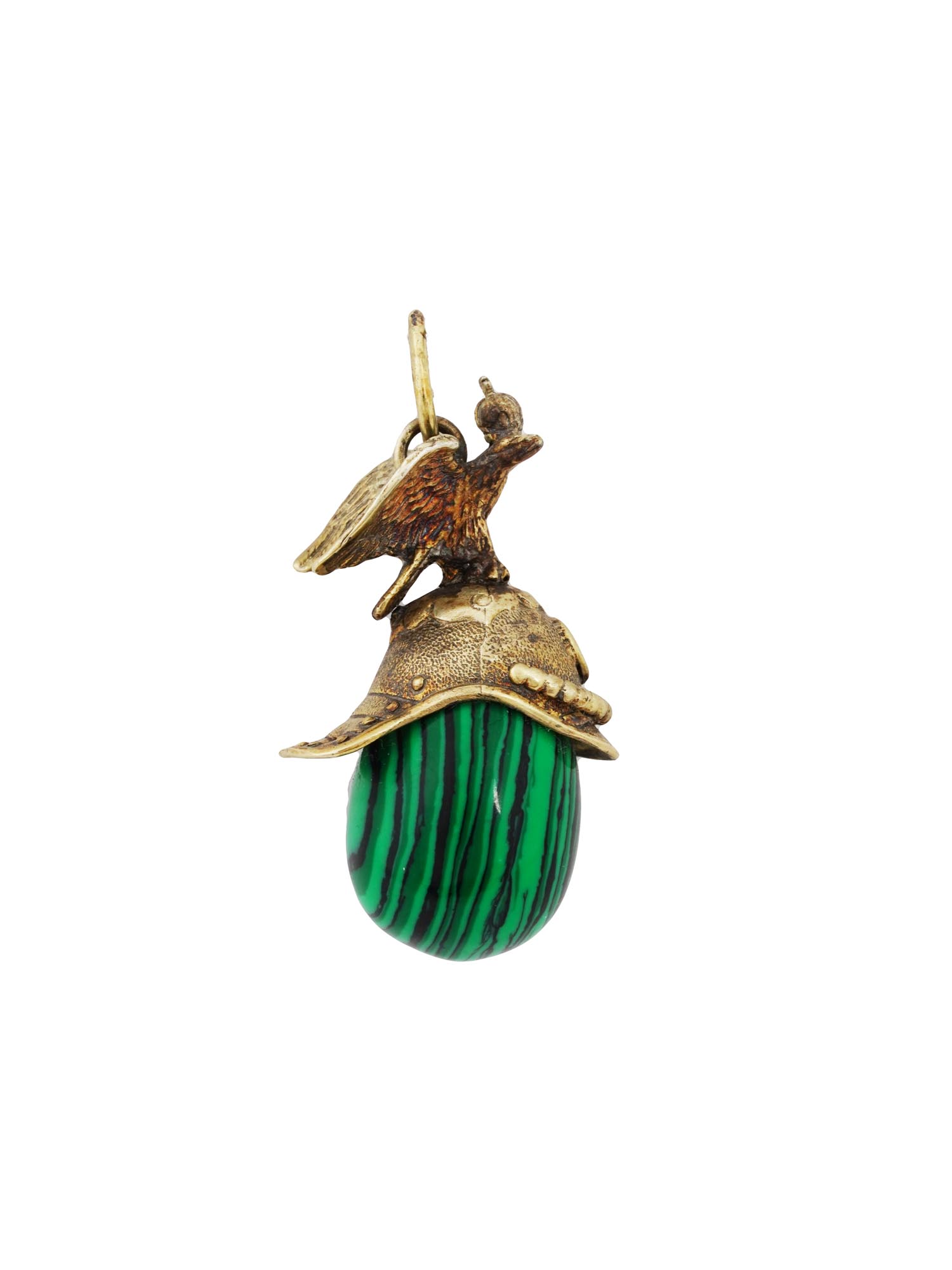 RUSSIAN GILT SILVER MALACHITE HELMET EGG PENDANT PIC-0