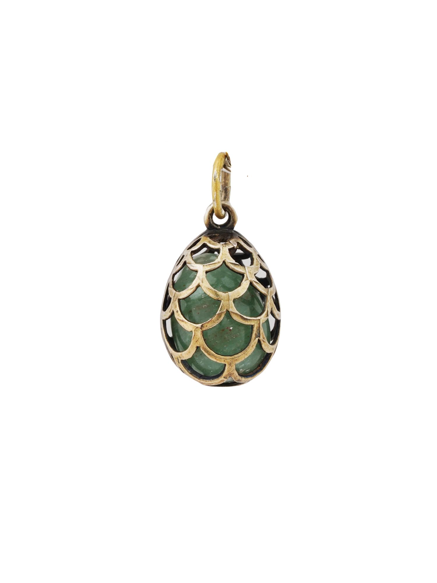 RUSSIAN GILT SILVER NEPHRITE EGG PENDANT PIC-0