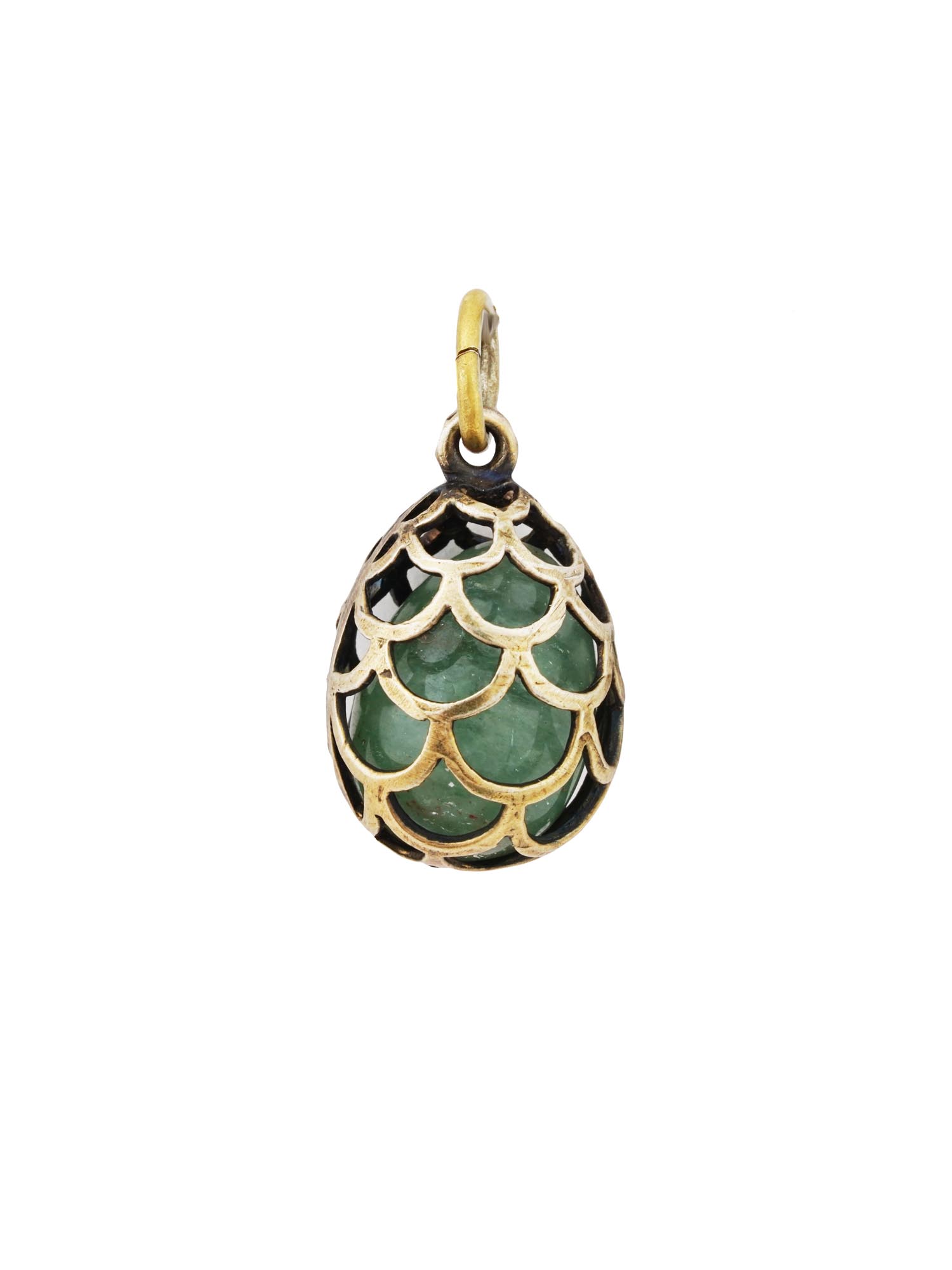 RUSSIAN GILT SILVER NEPHRITE EGG PENDANT PIC-3