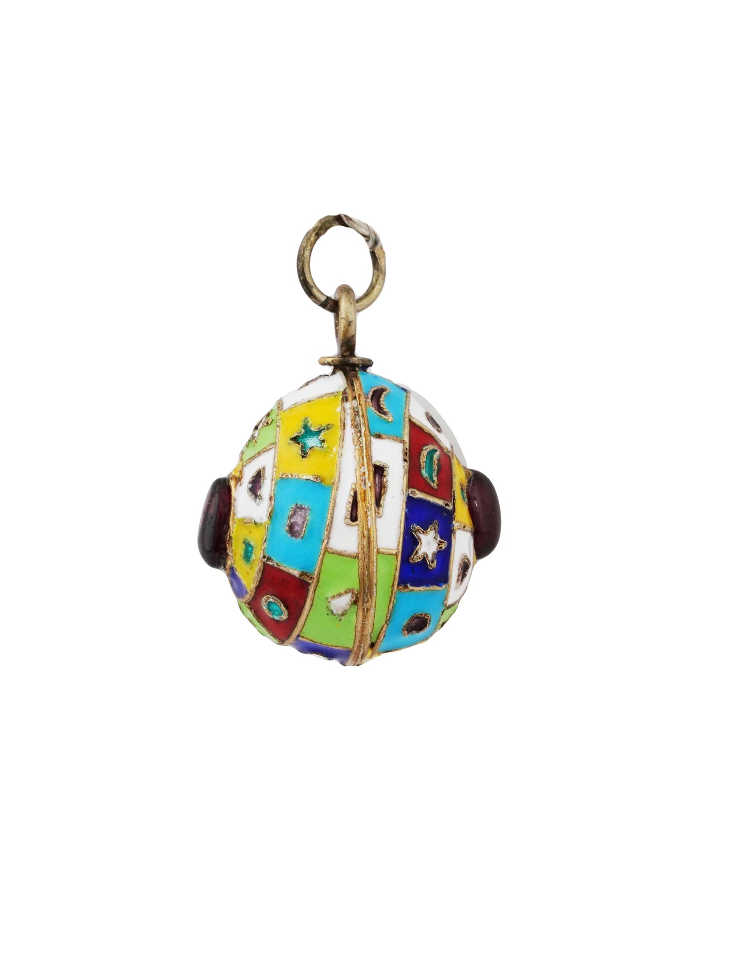 RUSSIAN GILT SILVER ENAMEL GEMSTONE EASTER EGG PENDANT PIC-1