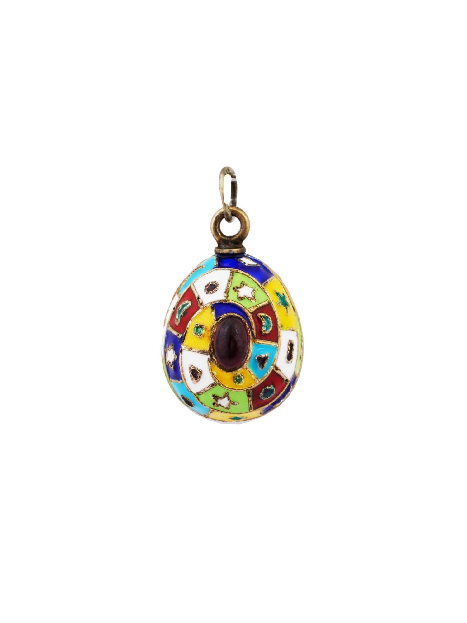 RUSSIAN GILT SILVER ENAMEL GEMSTONE EASTER EGG PENDANT PIC-3