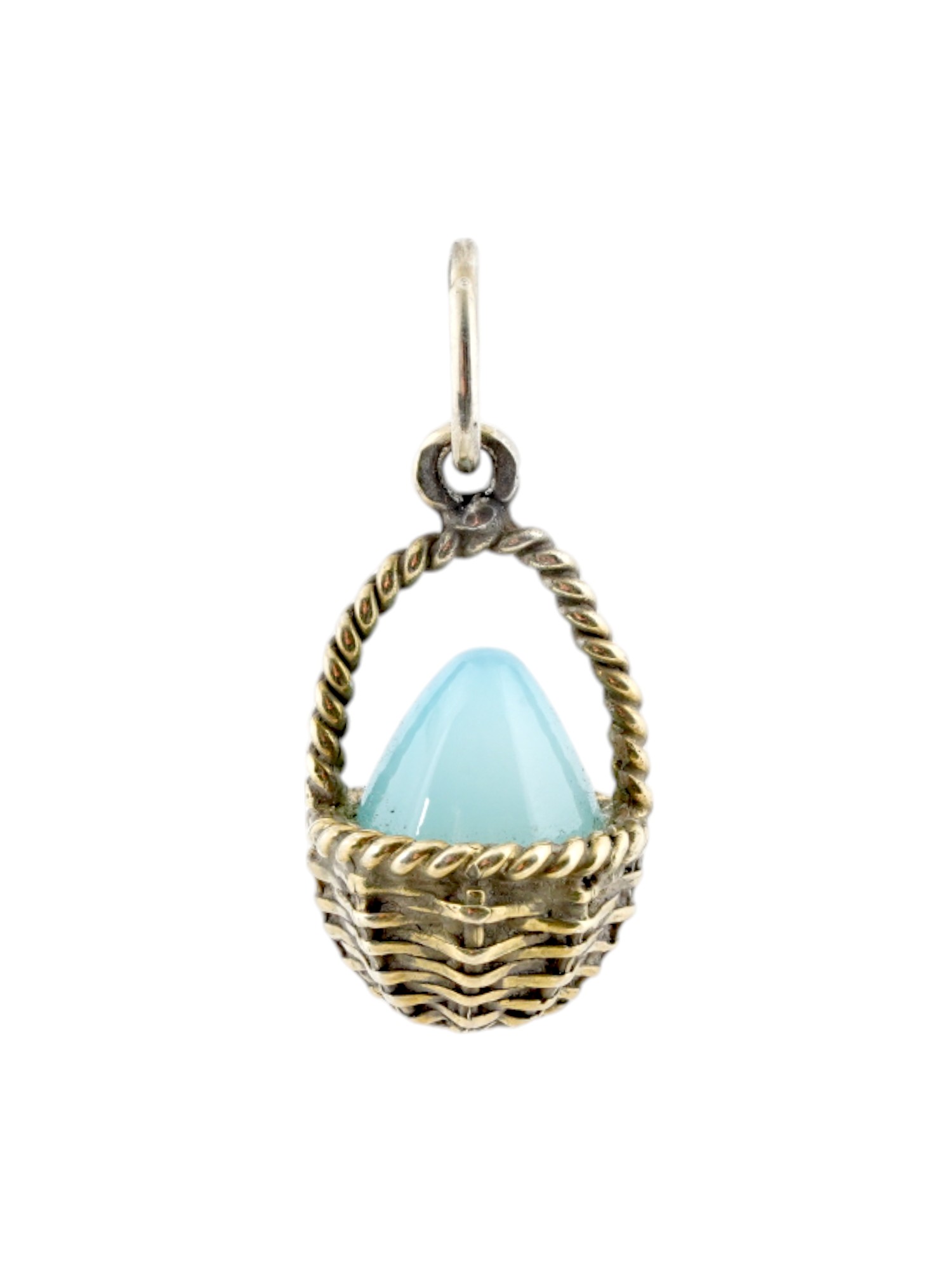 RUSSIAN 88 GILT SILVER BLUE CHALCEDONY EGG PENDANT PIC-0