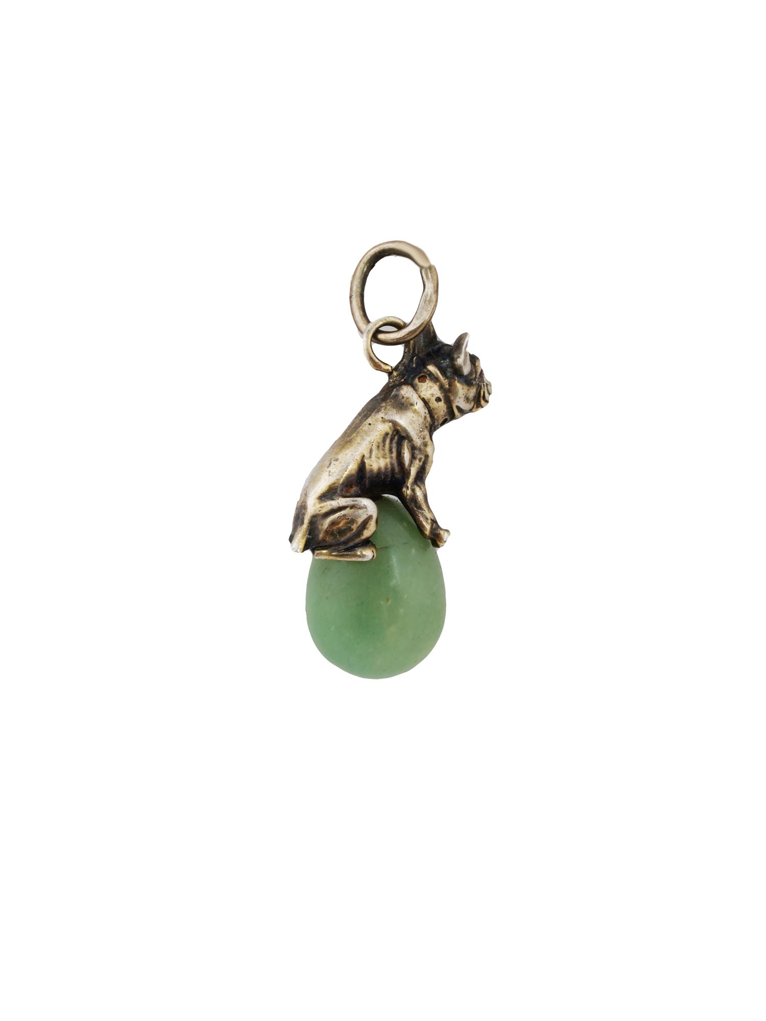 RUSSIAN SILVER BOWENITE JADE DOG FIGURINE EGG PENDANT PIC-3