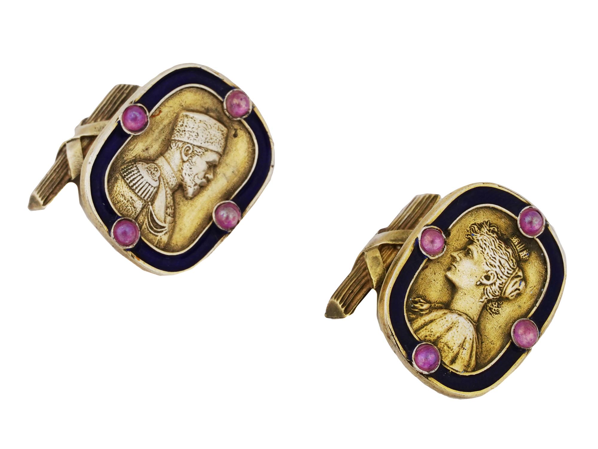 RUSSIAN GILT SILVER ENAMEL NICHOLAS II CUFFLINKS PIC-0