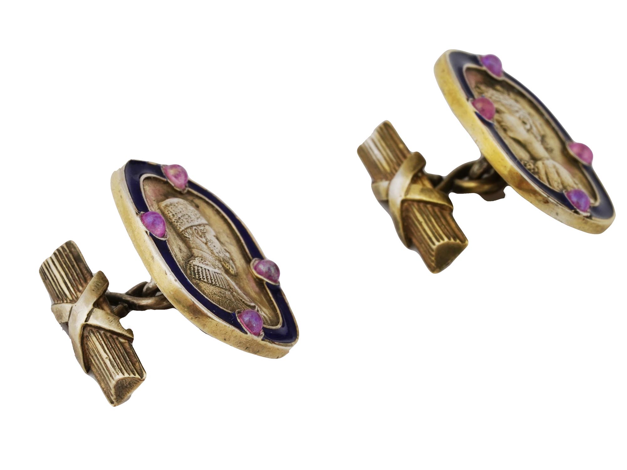 RUSSIAN GILT SILVER ENAMEL NICHOLAS II CUFFLINKS PIC-2