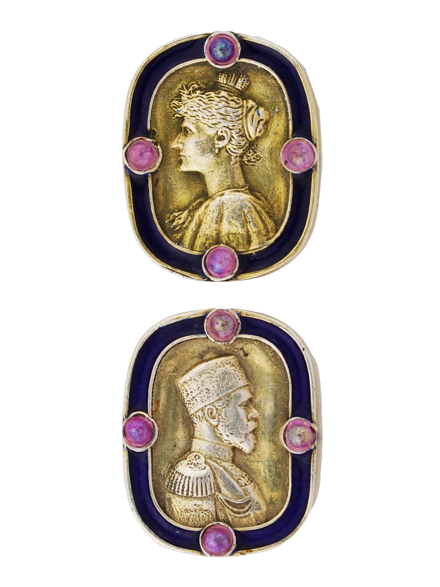 RUSSIAN GILT SILVER ENAMEL NICHOLAS II CUFFLINKS PIC-1