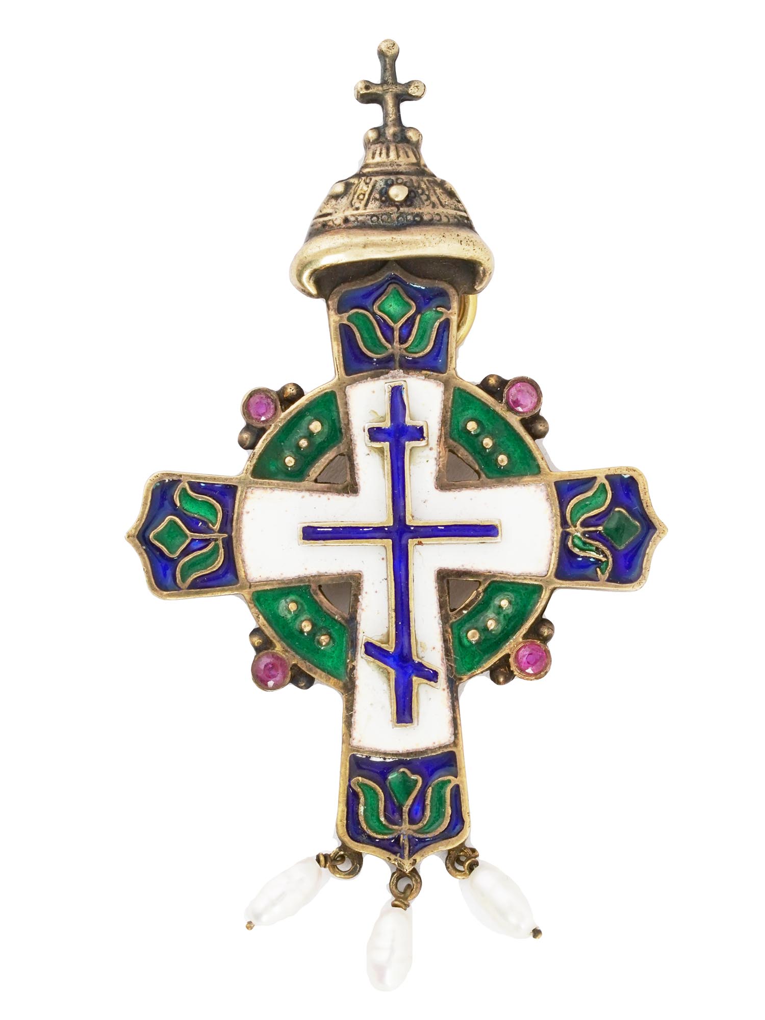 RUSSIAN SILVER ENAMEL ORTHODOX CROSS PENDANT PIC-0