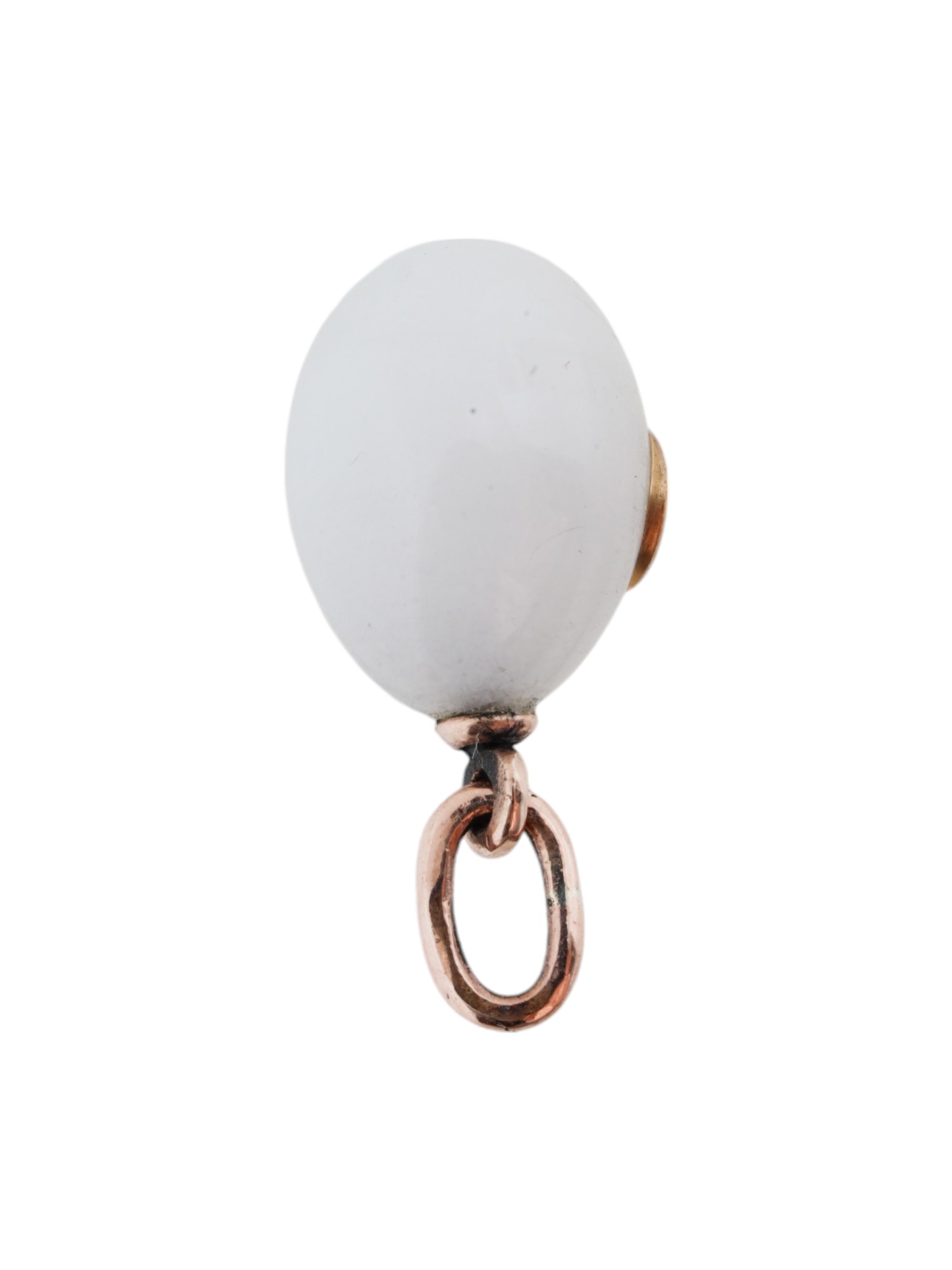 RUSSIAN 14K GOLD WHITE JADE AND DIAMOND EGG PENDANT PIC-1