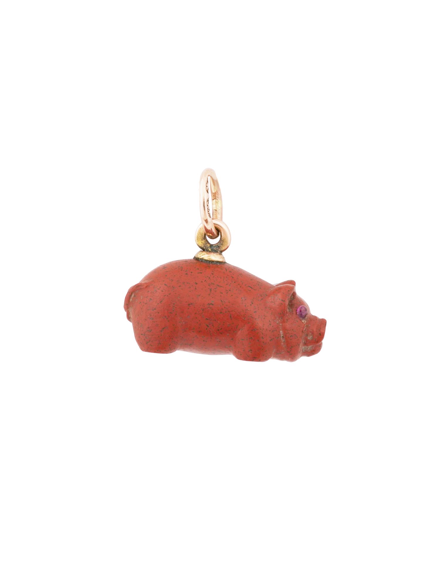 RUSSIAN 14K GOLD CARVED JASPER PIG FORM PENDANT PIC-0