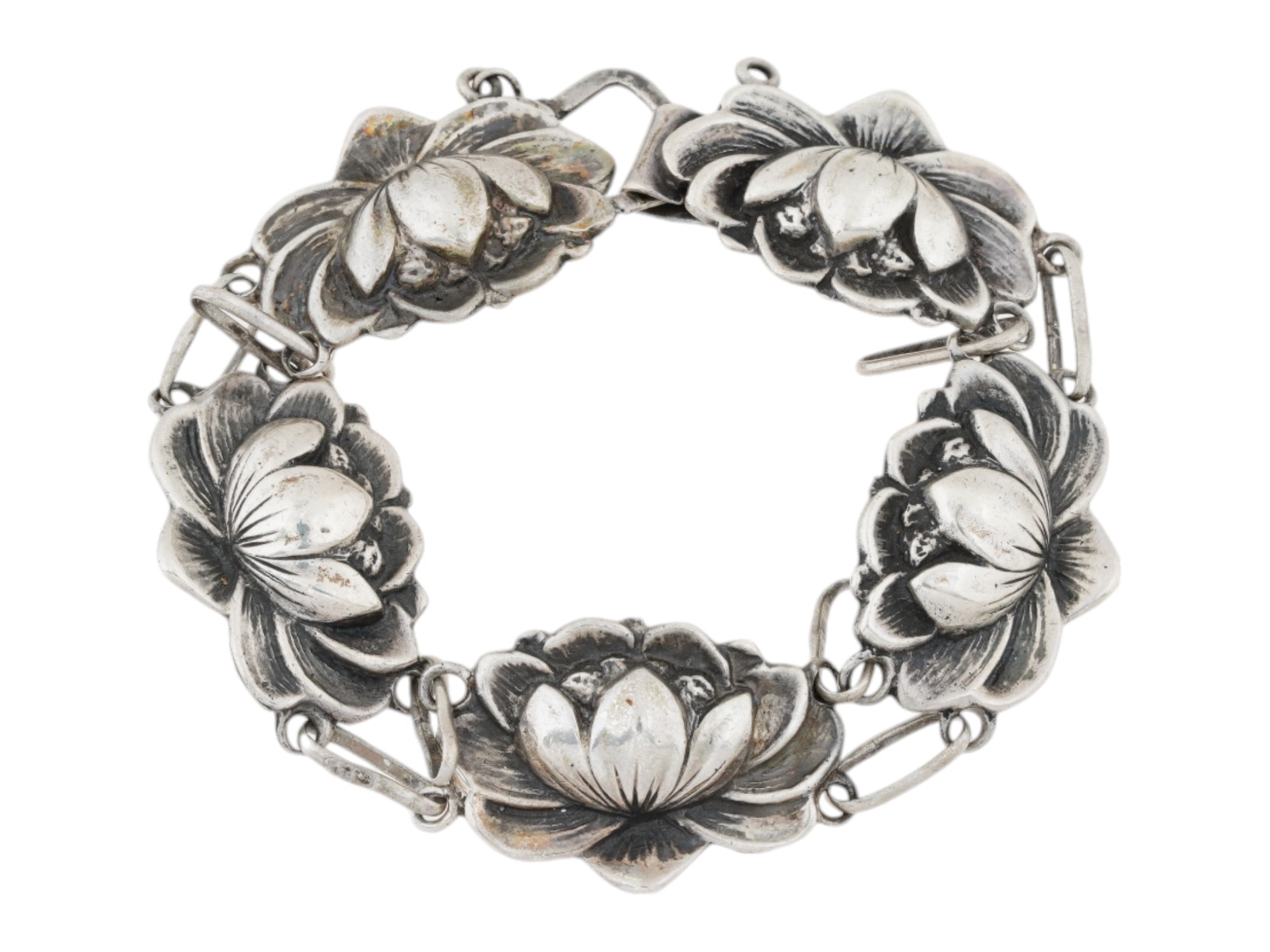 ITALIAN S SILVER DANECRAFT LILY FLOWER BRACELET 1950S PIC-0