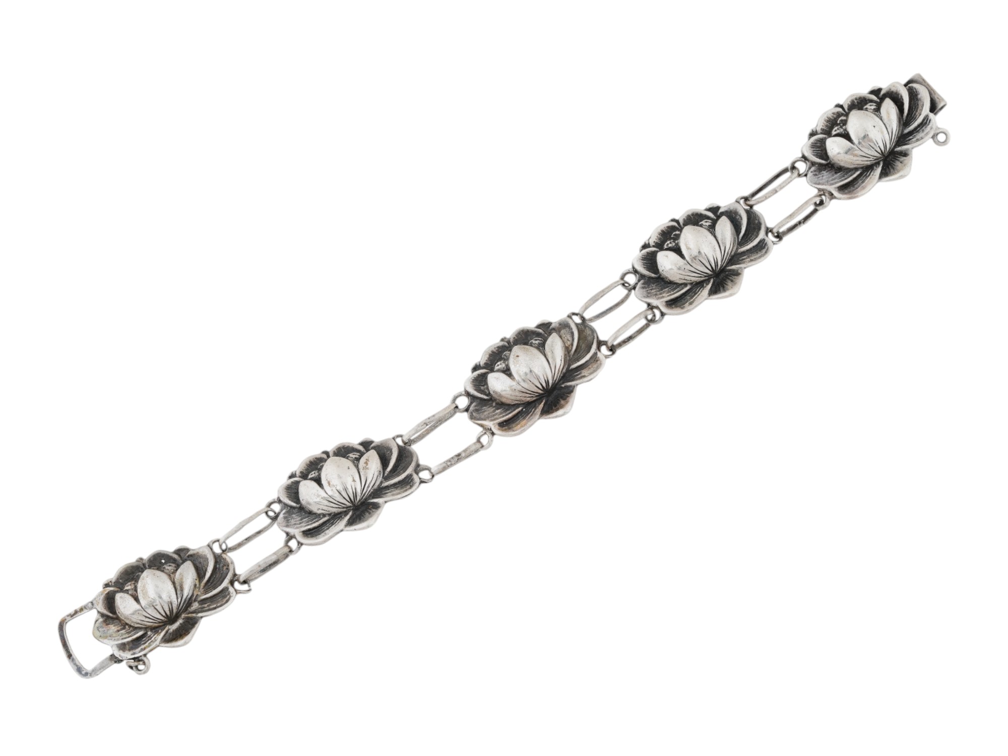 ITALIAN S SILVER DANECRAFT LILY FLOWER BRACELET 1950S PIC-2