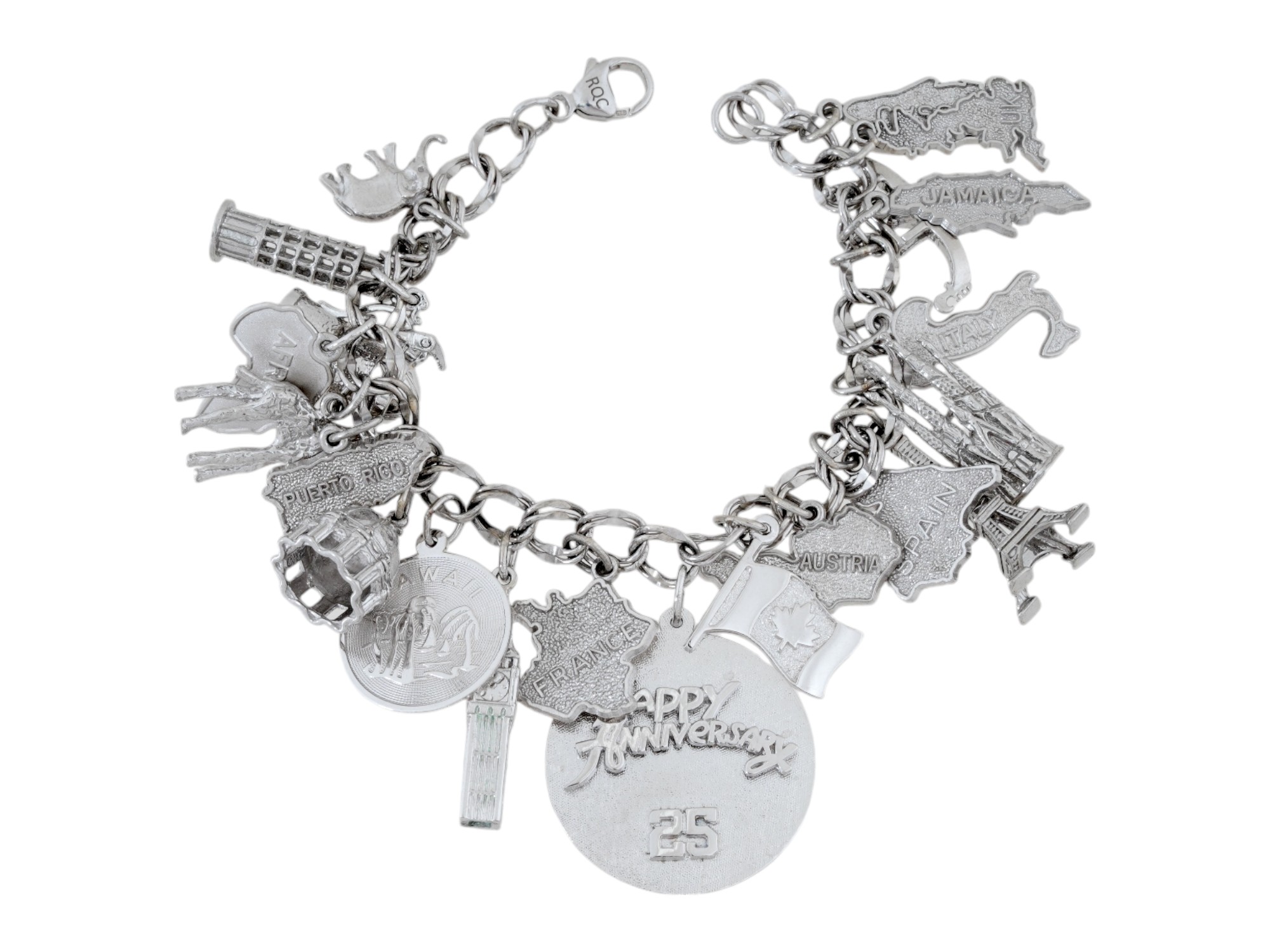 STERLING SILVER GLOBAL TRAVEL CHARM BRACELET PIC-0