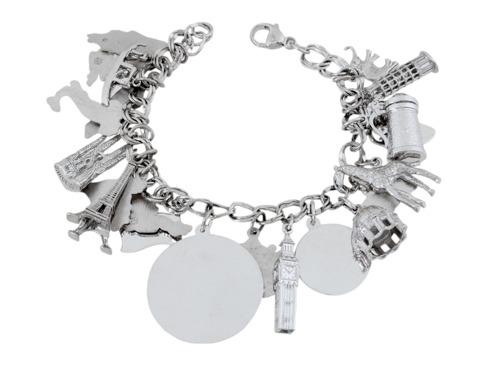 STERLING SILVER GLOBAL TRAVEL CHARM BRACELET PIC-1