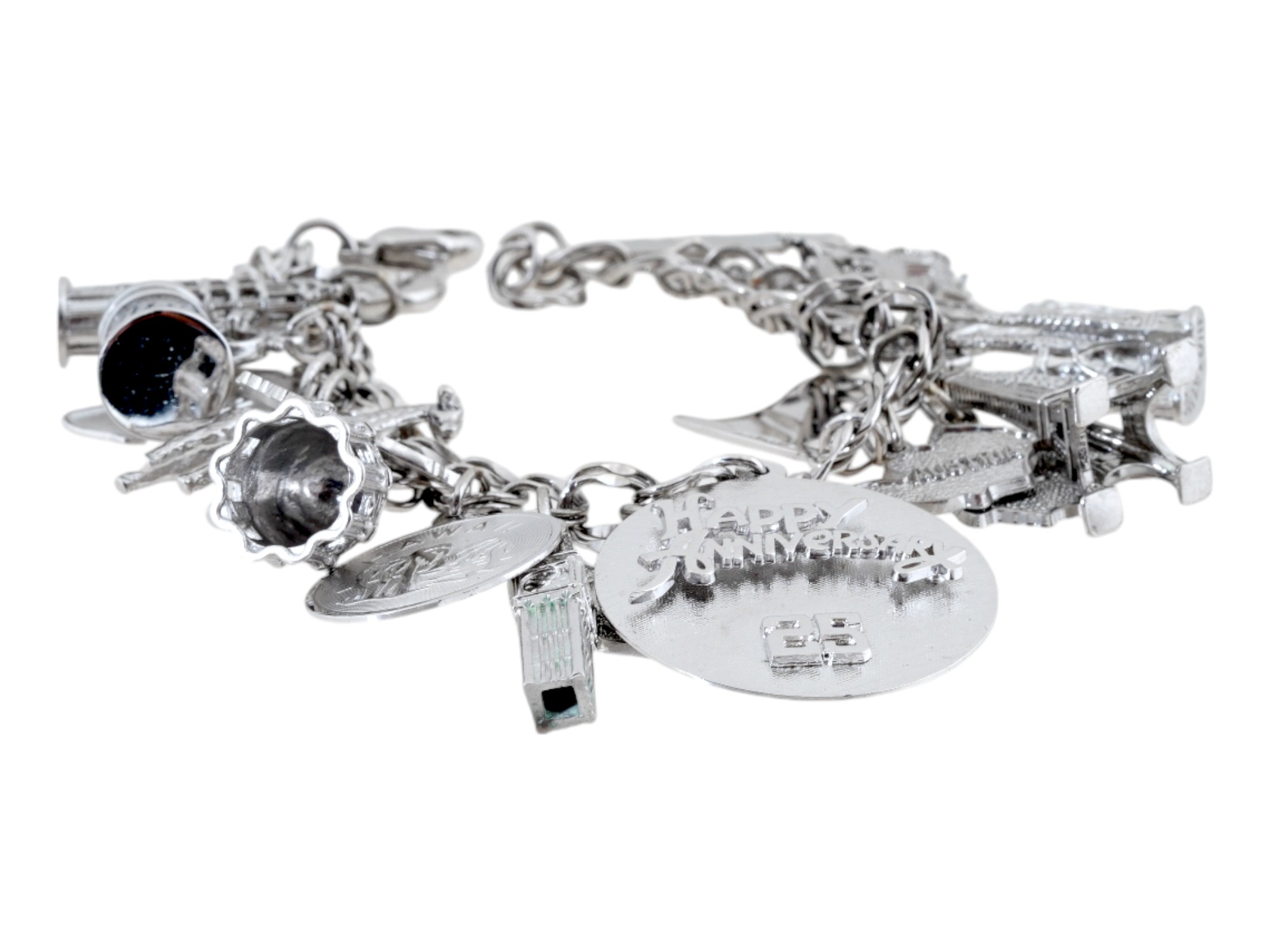 STERLING SILVER GLOBAL TRAVEL CHARM BRACELET PIC-2