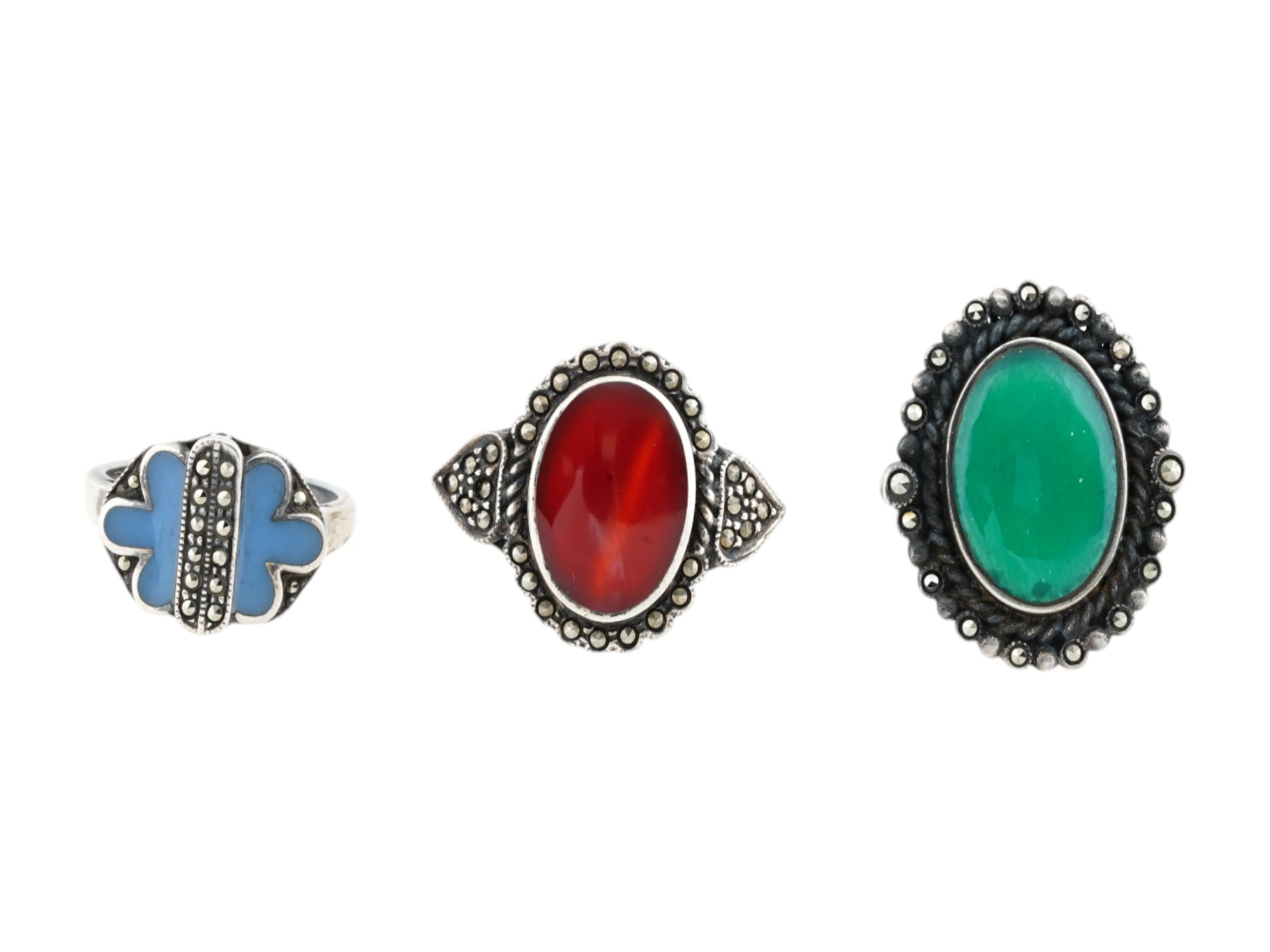 VINTAGE STERLING SILVER GEMSTONE STATEMENT RINGS PIC-1