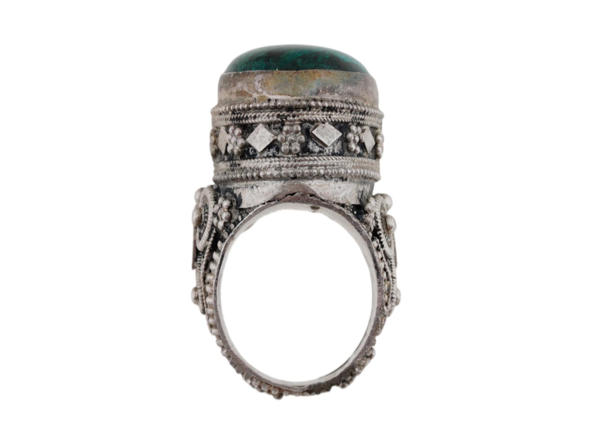 VINTAGE STERLING SILVER FILIGREE MALACHITE RING PIC-3