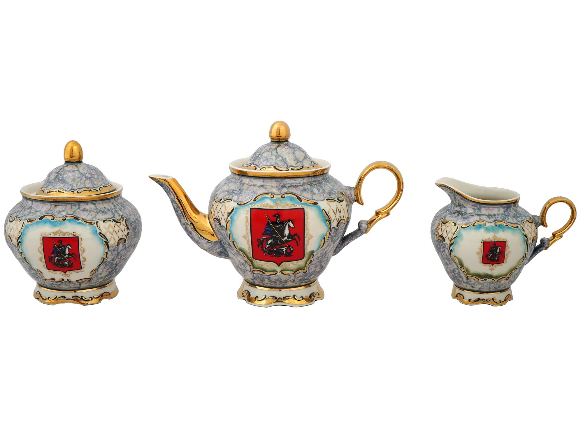 RUSSIAN GILT PORCELAIN TEA SERVICE VIEWS OF MOSCOW PIC-5