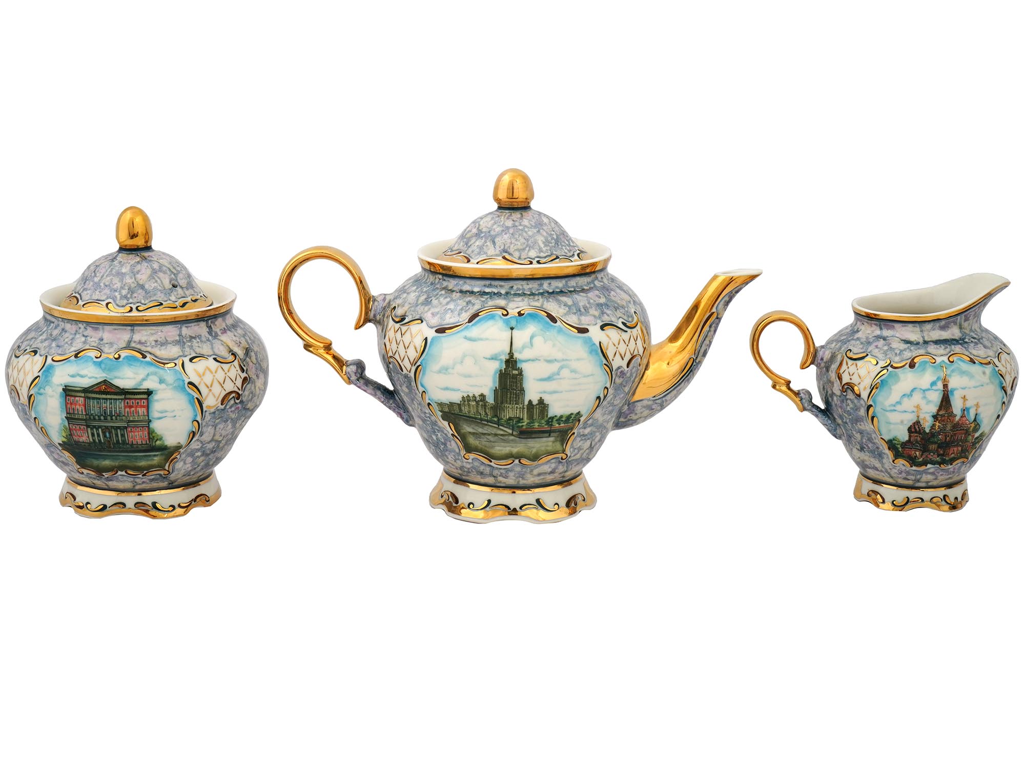 RUSSIAN GILT PORCELAIN TEA SERVICE VIEWS OF MOSCOW PIC-4