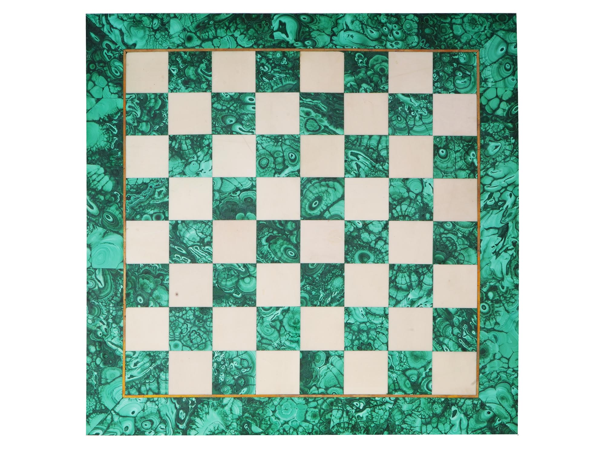 RUSSIAN HAND CARVED MALACHITE STONE CHESS BOARD PIC-1