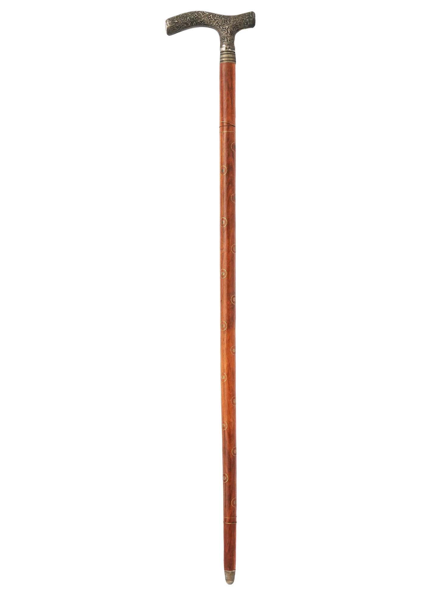 VINTAGE WOODEN WALKING CANE W DECORATIVE HANDLE PIC-0