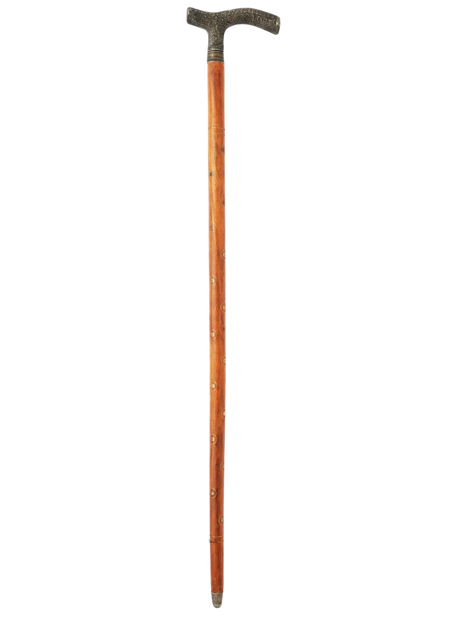 VINTAGE WOODEN WALKING CANE W DECORATIVE HANDLE PIC-1