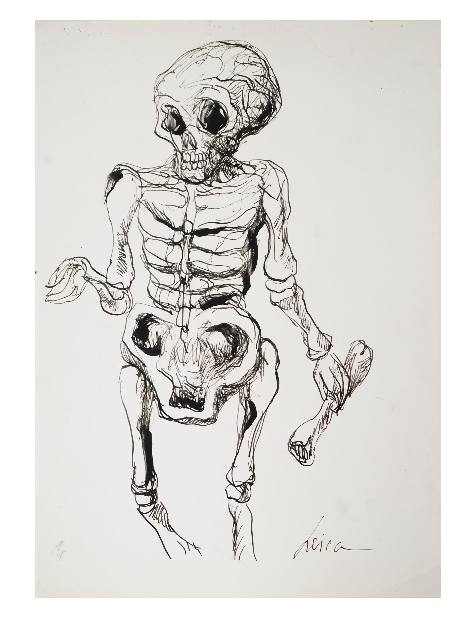 HEICA 2 VINTAGE INK ON PAPER SKELETON PAINTINGS PIC-1