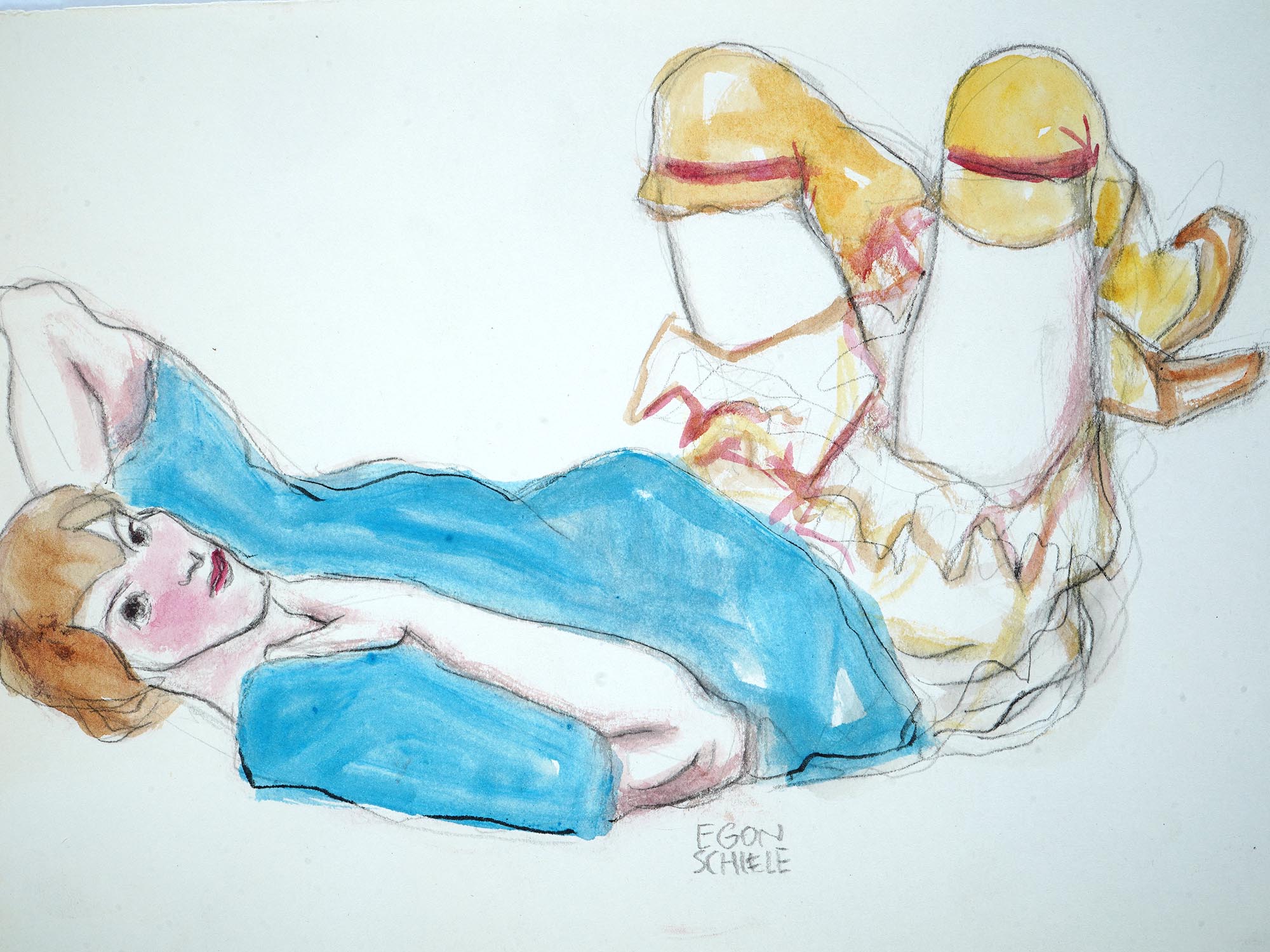 VINTAGE MIXED MEDIA DRAWINGS SIGNED AFTER SCHIELE PIC-1