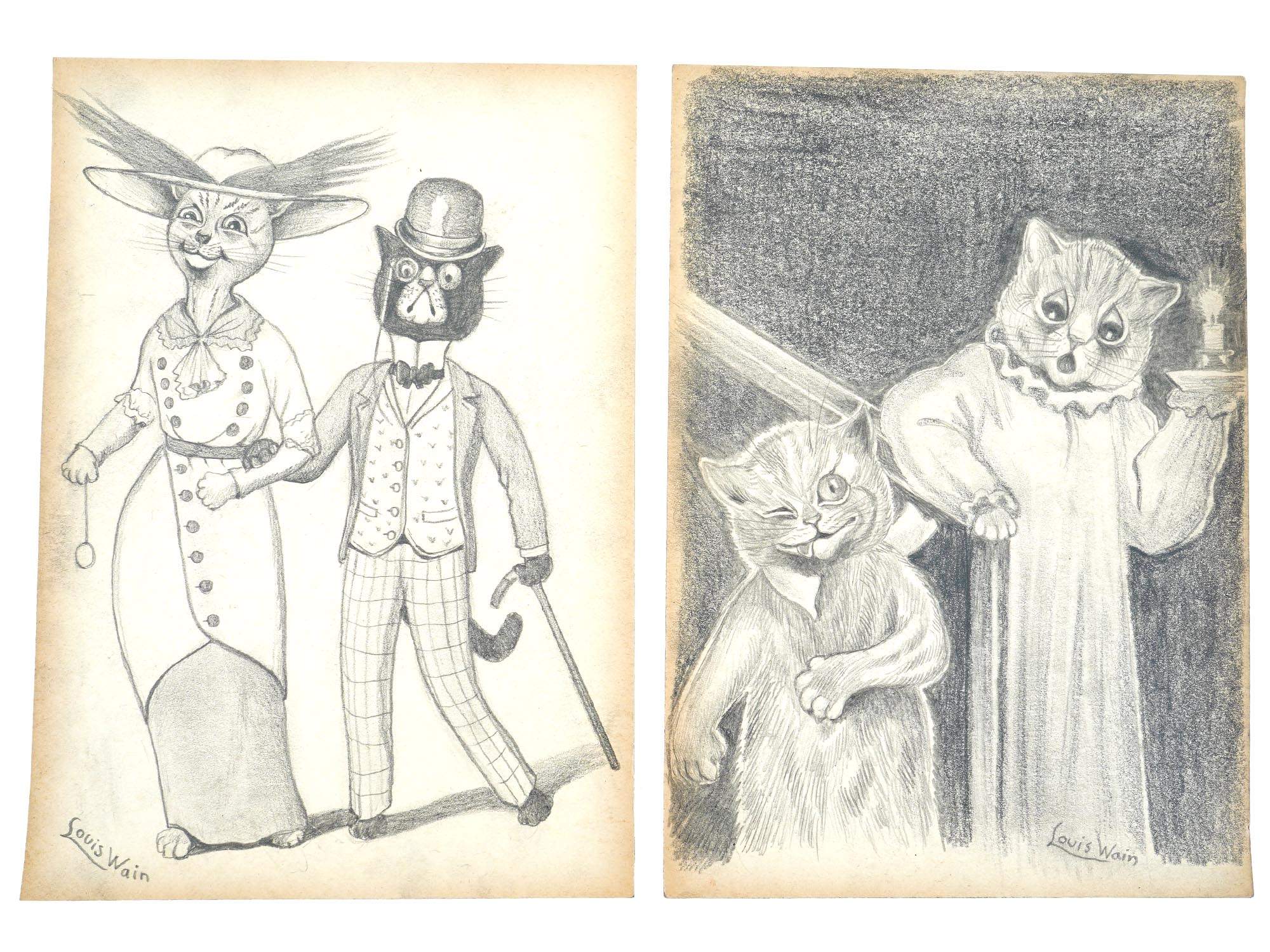 ENGLISH PENCIL DRAWINGS OF CATS BY LOUIS WAIN PIC-0