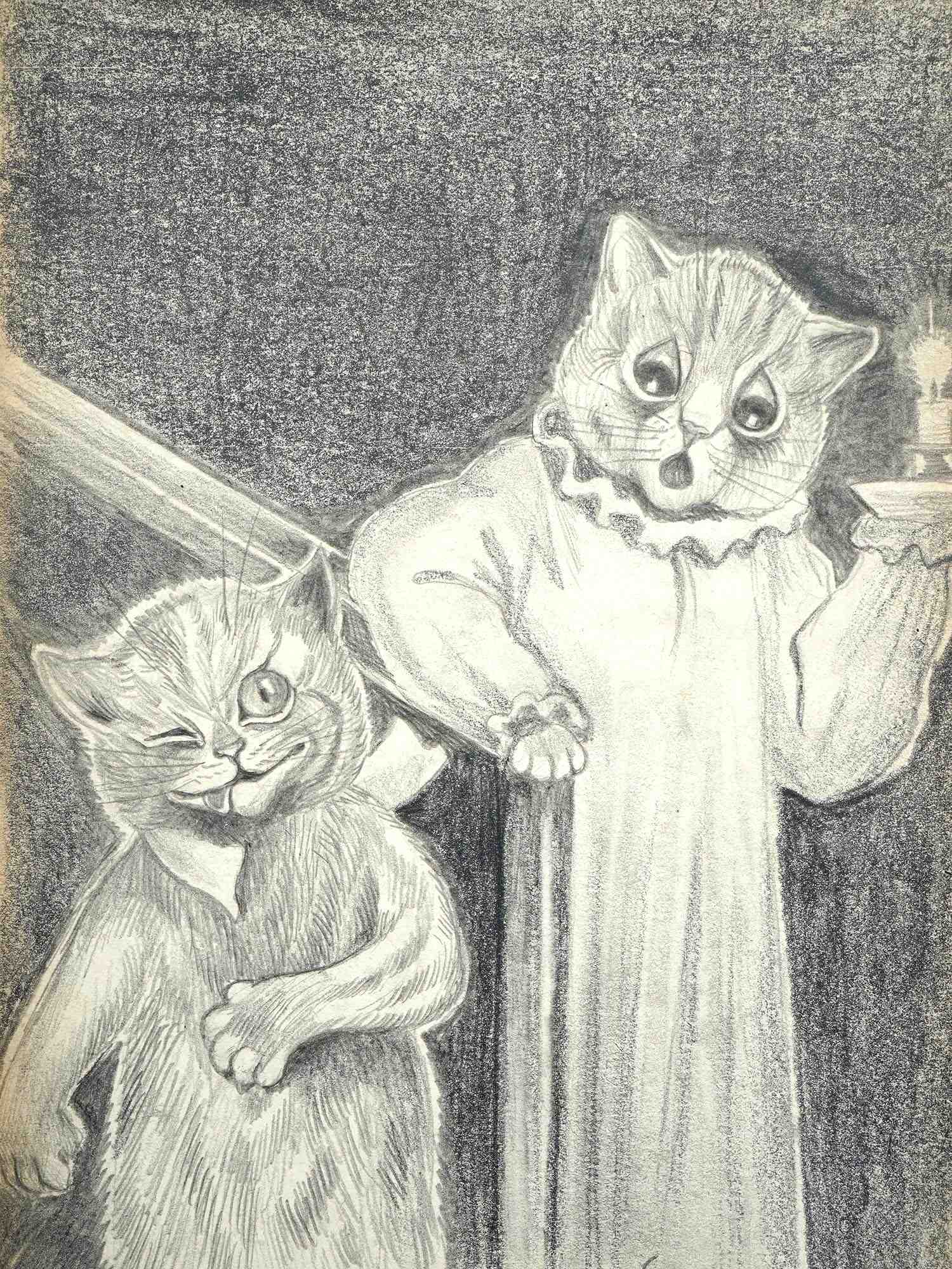 ENGLISH PENCIL DRAWINGS OF CATS BY LOUIS WAIN PIC-2