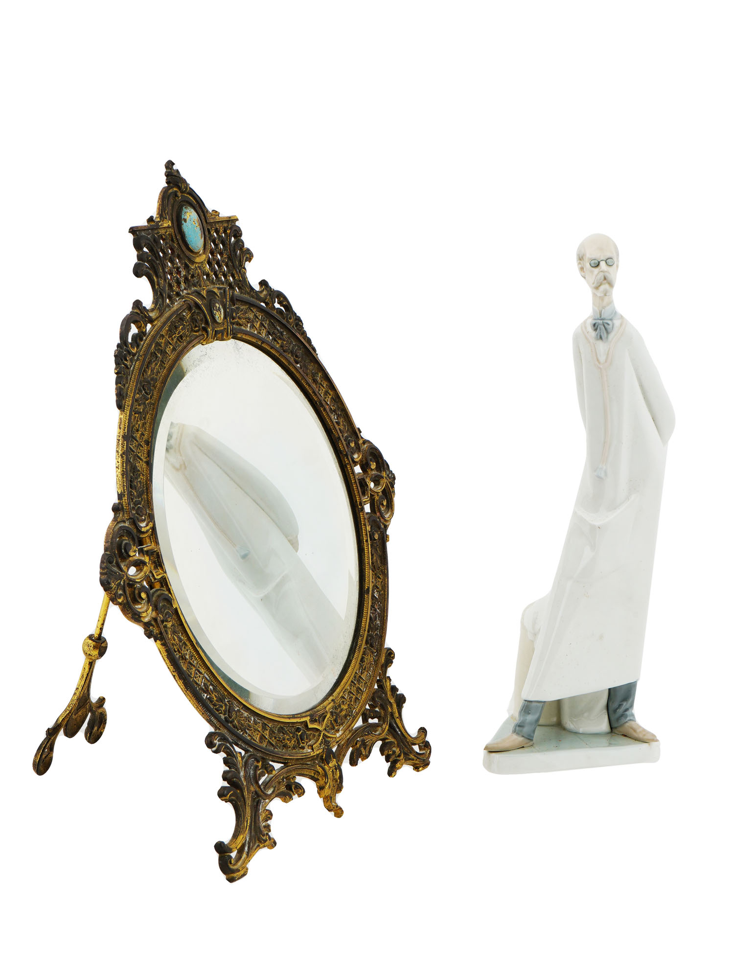 BRASS ROCOCO MIRROR SPANISH LLADRO PORCELAIN FIGURINE PIC-0