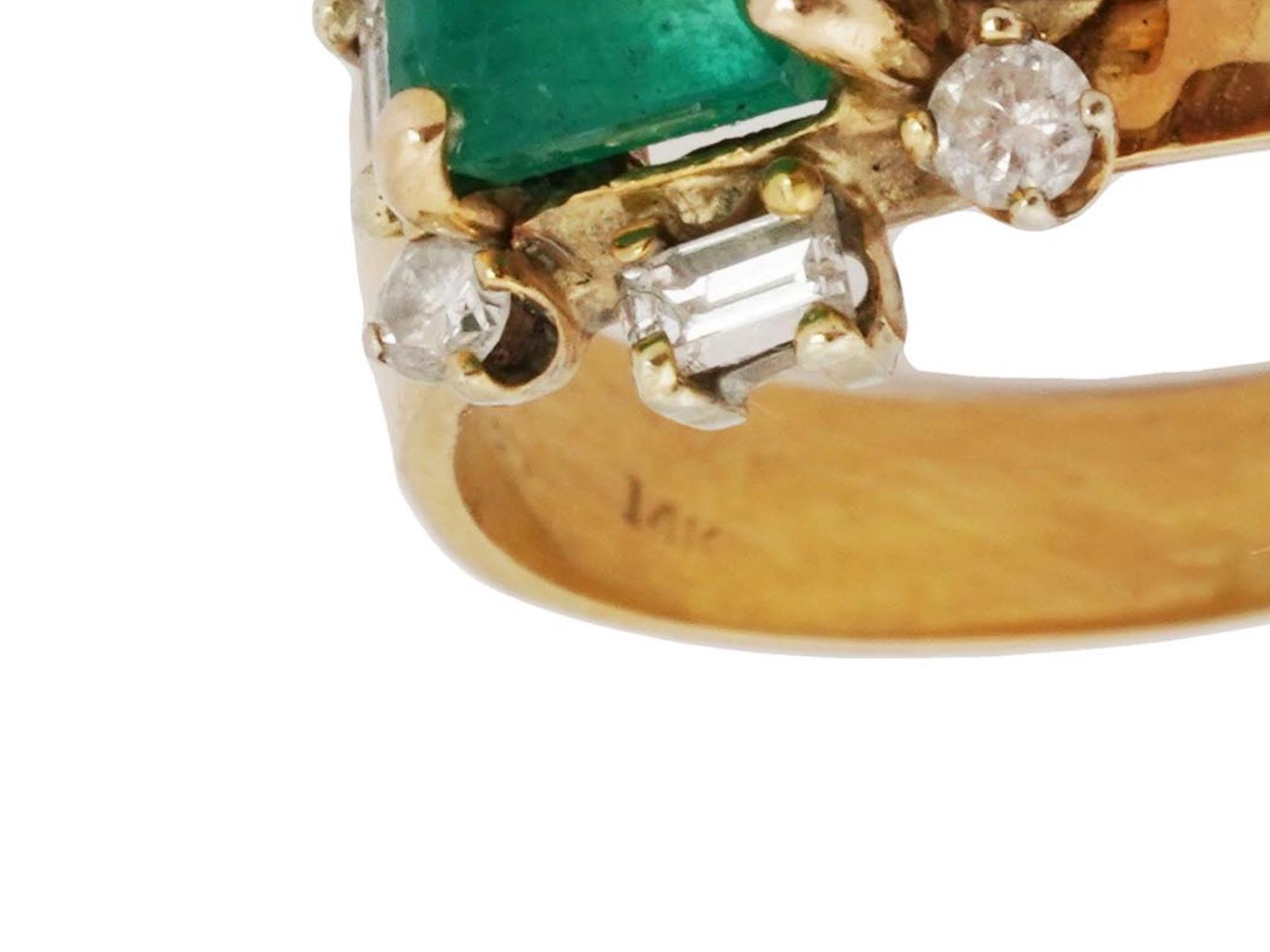 VINTAGE 14K GOLD RING W EMERALD AND DIAMONDS PIC-6