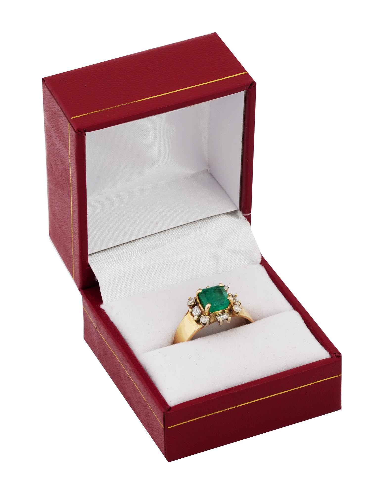 VINTAGE 14K GOLD RING W EMERALD AND DIAMONDS PIC-0