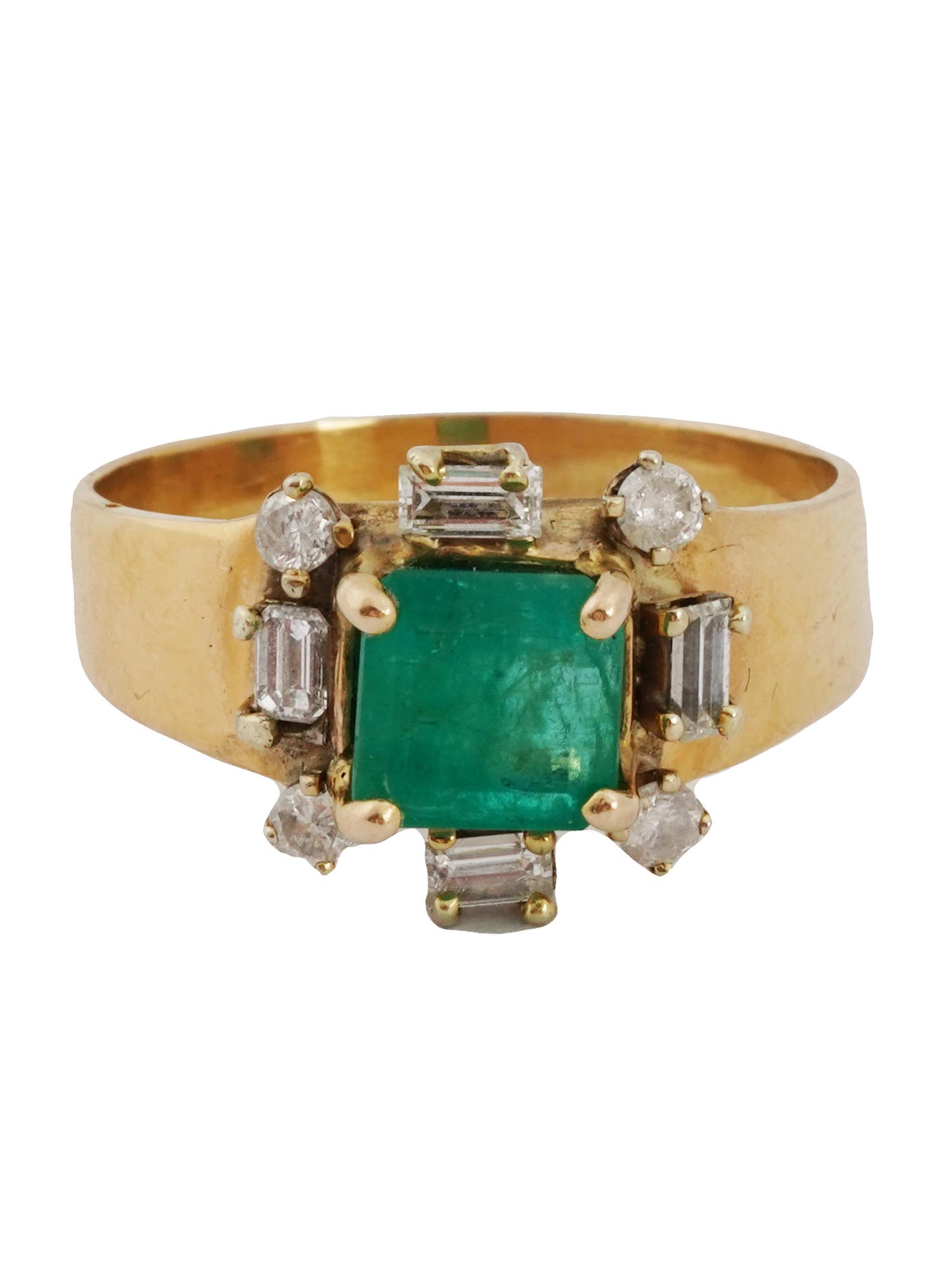 VINTAGE 14K GOLD RING W EMERALD AND DIAMONDS PIC-1