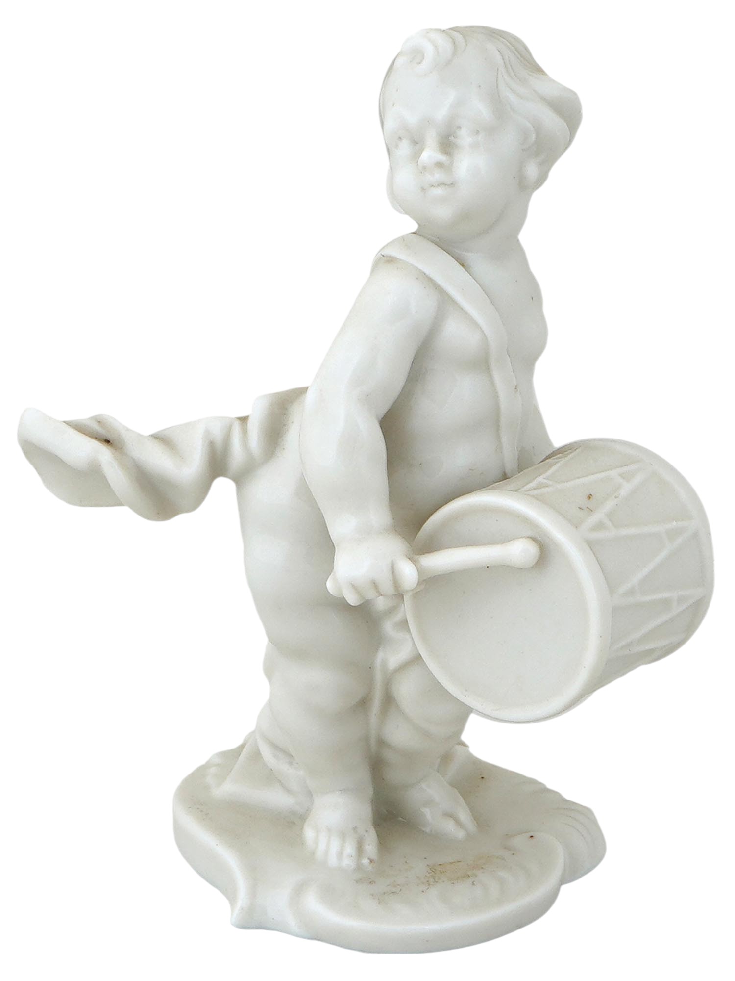 ANTIQUE NYMPHENBURG PORCELAIN PUTTO DRUMMER FIGURINE PIC-