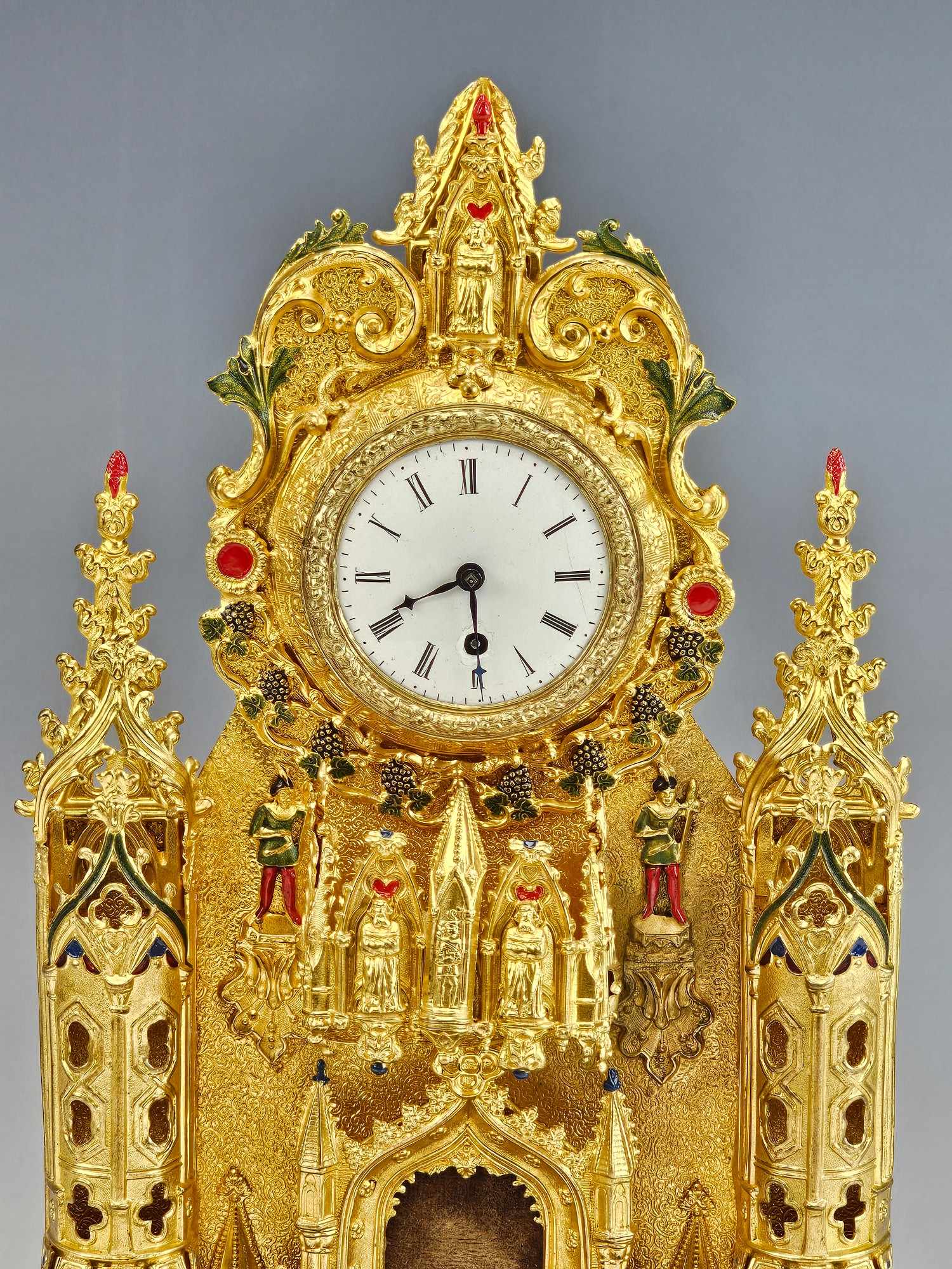 ANTIQUE EUROPEAN GILT BRONZE ENAMEL MANTEL CLOCK PIC-5