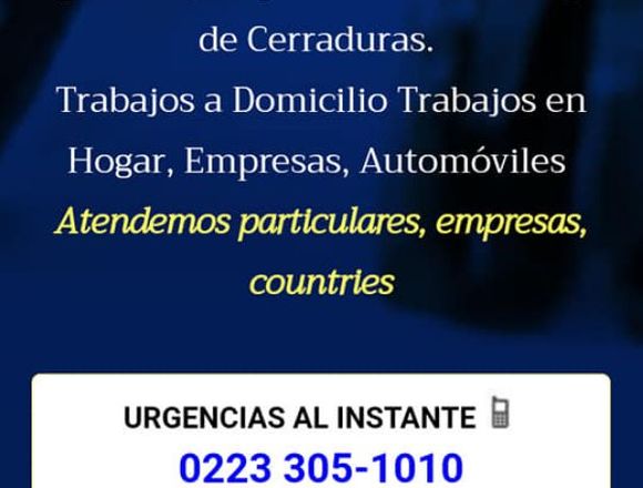 cerrajeria de urgencias 24s en mdp  223-3051010