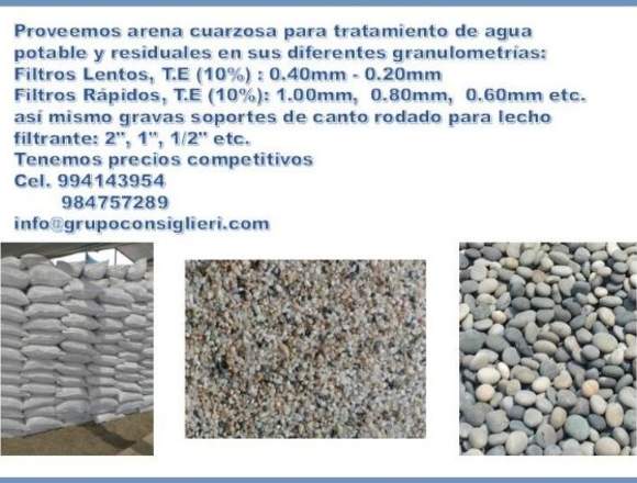 Arena y piedras para filtros de agua potable