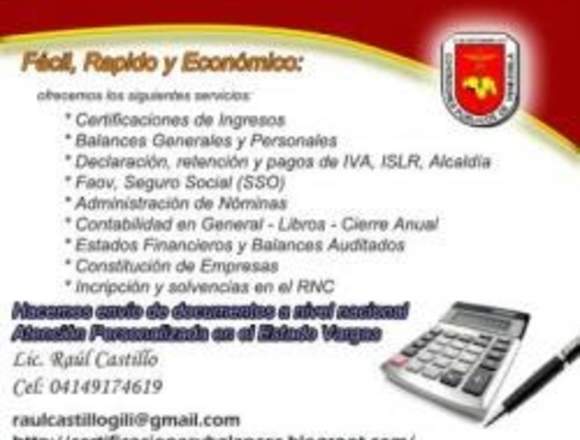 Certificaciones y Balances, Contabilidad y otros