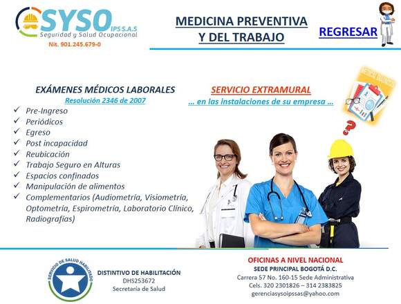 EXÁMENES MÉDICOS LABORALES SYSO IPS SAS BOGOTÁ D.C