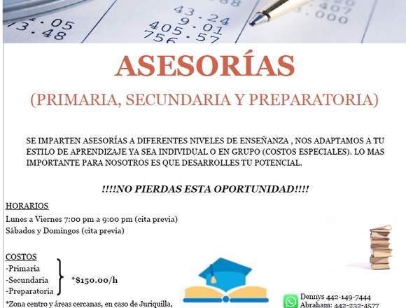 Asesorías educativas desde Primaria a Preparatoria