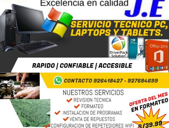 Servicio tecnico para pc, laptops y tablets.