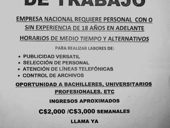 Oportunidad de Trabajo 