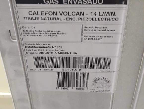 Calefon Volcan Modelo 315brv 14l Gas Envasado