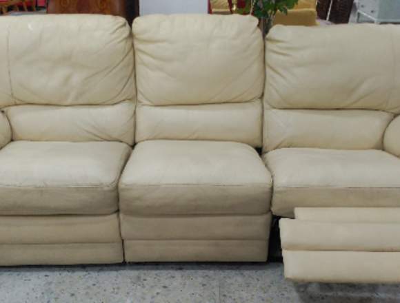 Sofa piel búfalo beige reclinatorio
