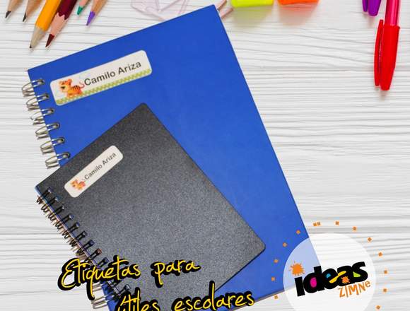 stiker para útiles escolares: cuadernos, lapices